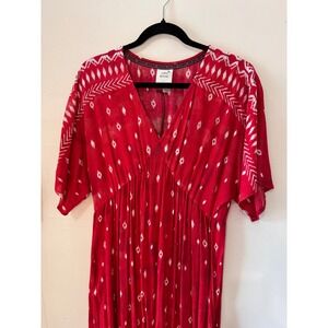 NWT Knox Rose Maxi Dress Women S Red V-Neck Ikat Print Short Sleeve Boho Flowy